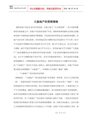 房地产行业大盘地产的营销策略