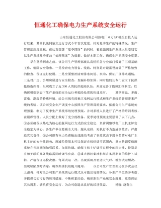 《安全管理》之恒通化工确保电力生产系统安全运行 