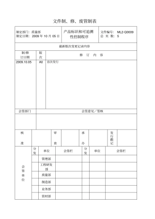产品标识和可追溯性控制程序