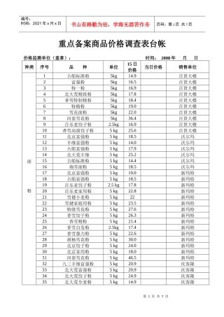 重点备案商品价格调查表台帐