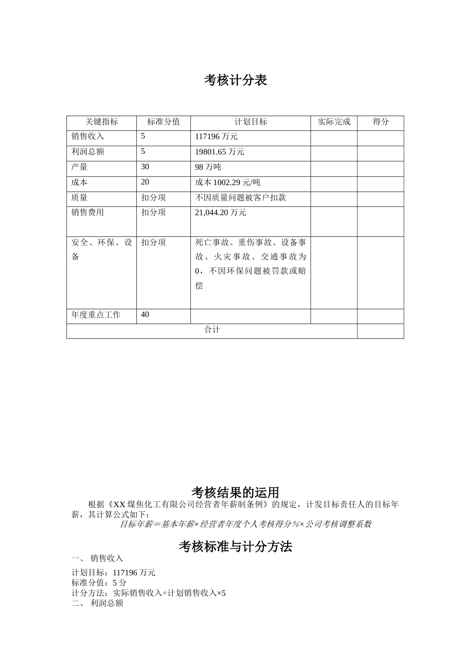 煤炭行业-总经理业绩指标（KPI）_第1页