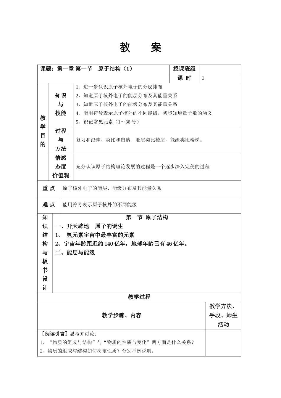 (部资料）江苏省平潮高级集体备课教案—选修3 《第一章 原子结构与性质》全章教案 第一节　原子结构doc--高中化学 _第1页