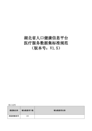 湖北省人口健康信息平台医疗服务数据集标准规范