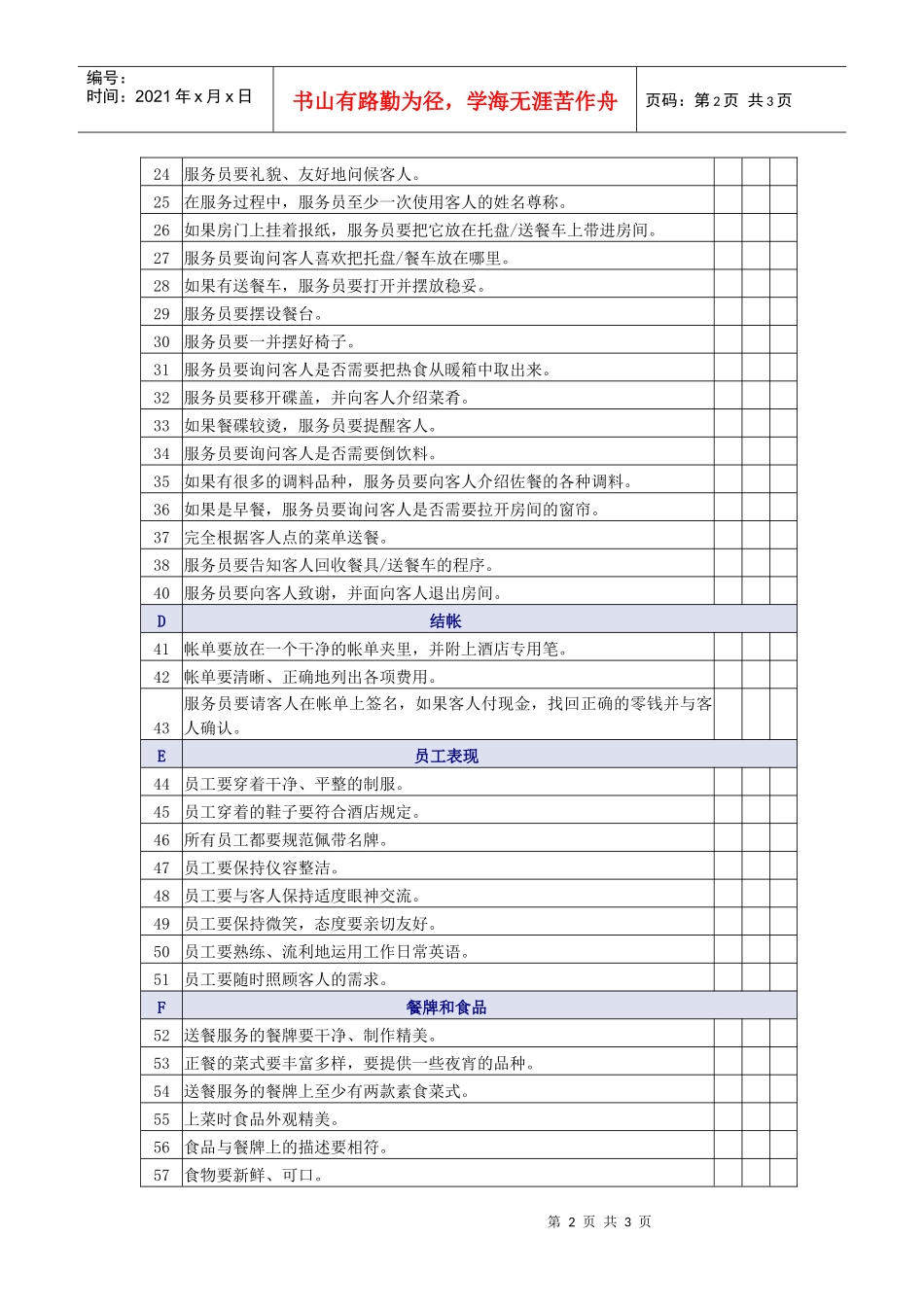 送餐服务质量检查表_第2页