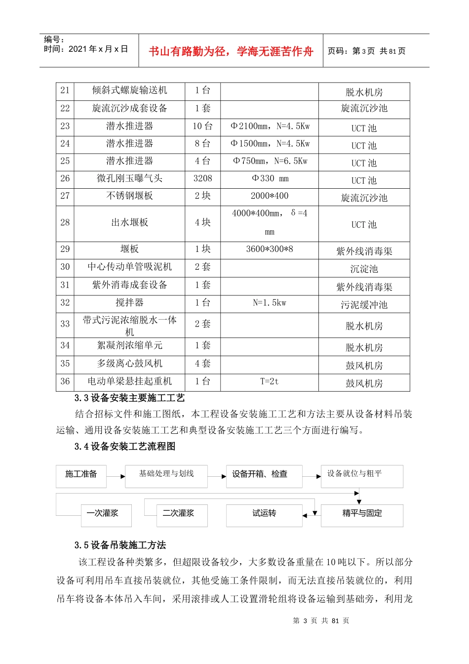 镇江市某污水处理厂安装工程施工方案_secret_第3页