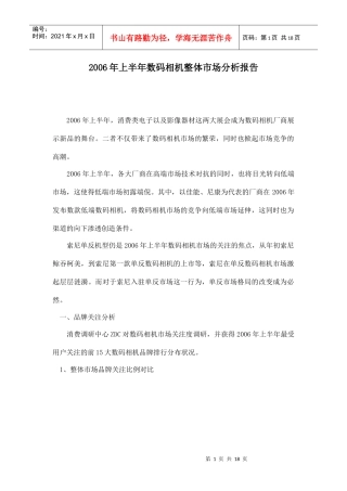 某某年上半年数码相机整体市场分析报告