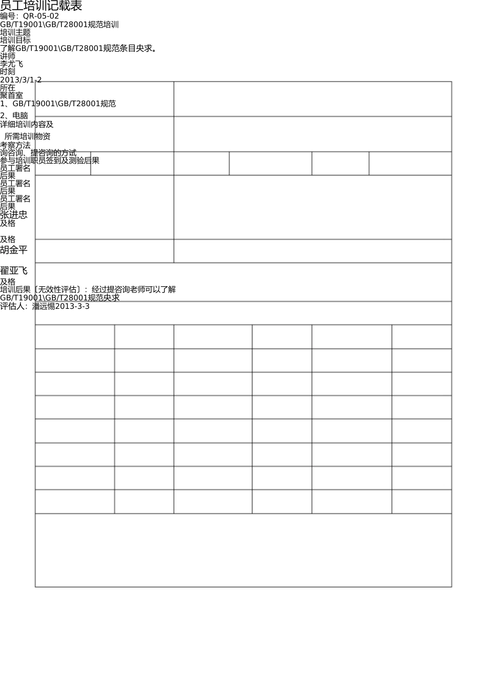 员工培训记录表 _第1页