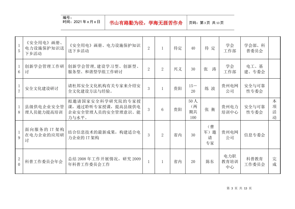 贵州省电机工程学会XXXX年重点学术（活动）计划_第3页