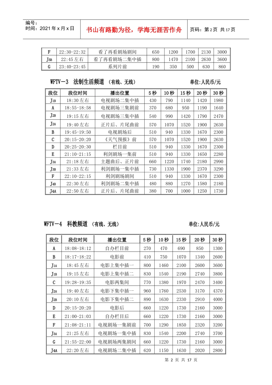 潍坊电视台广告价格表_第2页