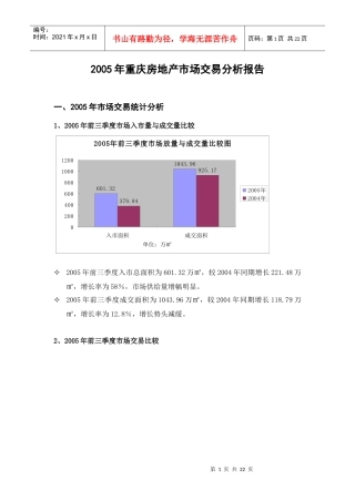 某年重庆房地产市场交易分析报告