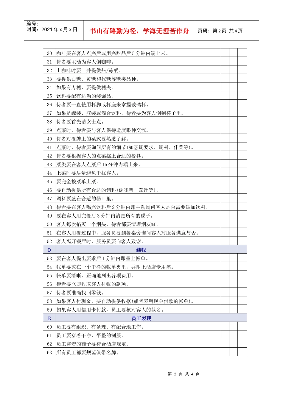 茶点服务质量检查表_第2页