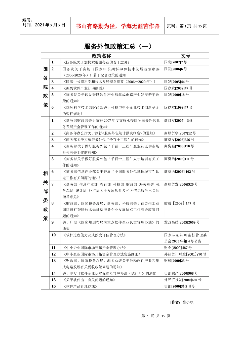 服务外包政策汇总(一)_第1页
