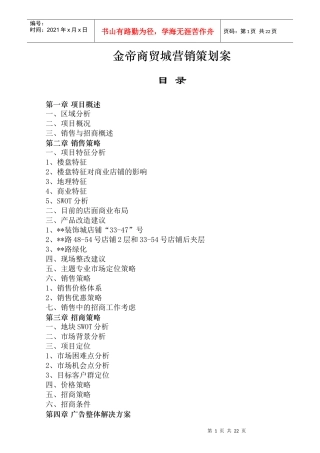 金帝商贸城营销策划方案