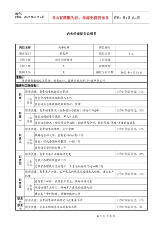 某集团置业公司销售内务经理职务说明书