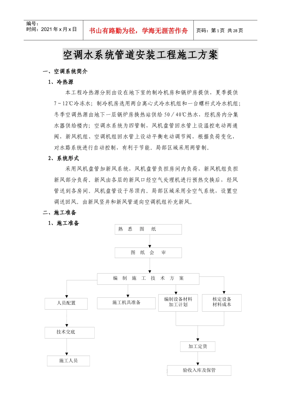 空调水系统管道安装工程施工方案_第1页