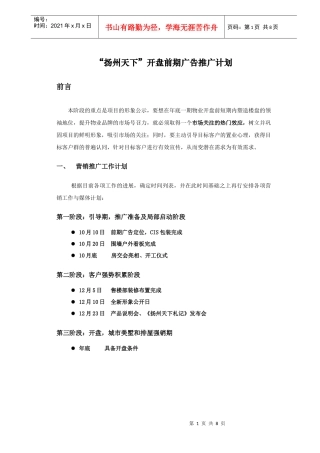 扬州天下开盘前期广告推广计划