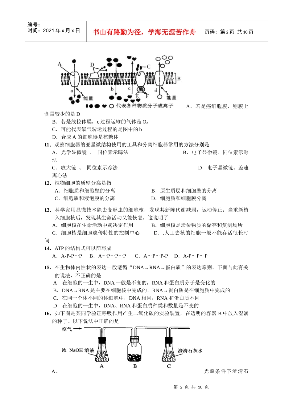 江门市XXXX年普通高中高一调研测试_第2页