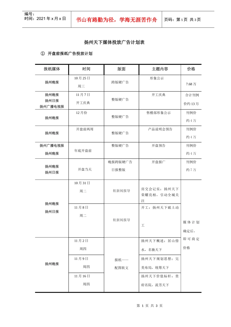 扬州天下开盘前广告推广方案---媒体投_第1页