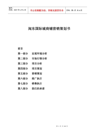 武汉闽东国际城商铺营销策划书