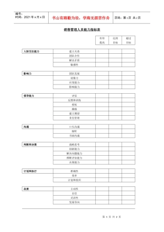 销售管理人员能力指标表