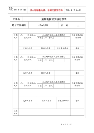 监控电视室交接记录表