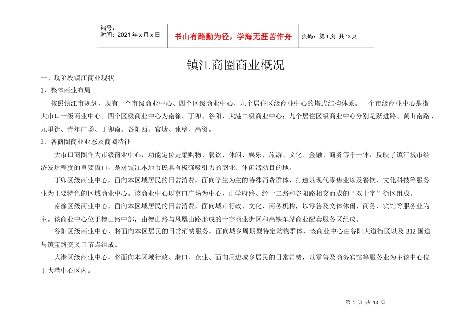 镇江市场商圈商业调研概况_第1页