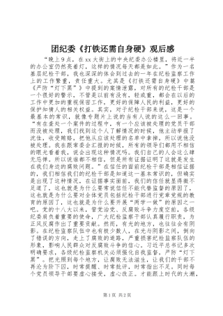 团纪委《打铁还需自身硬》观后感