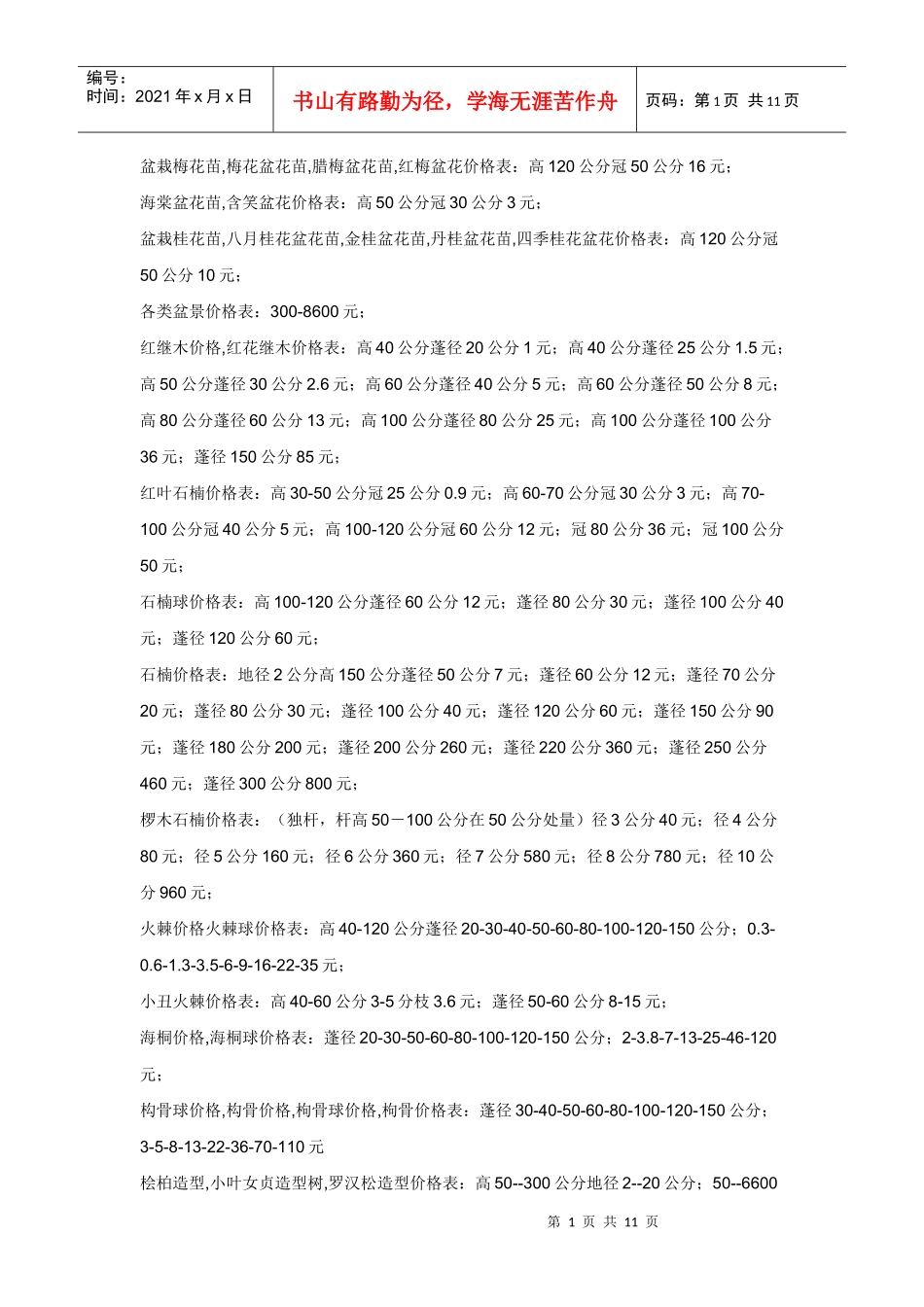 盆栽风景树价格表_第1页