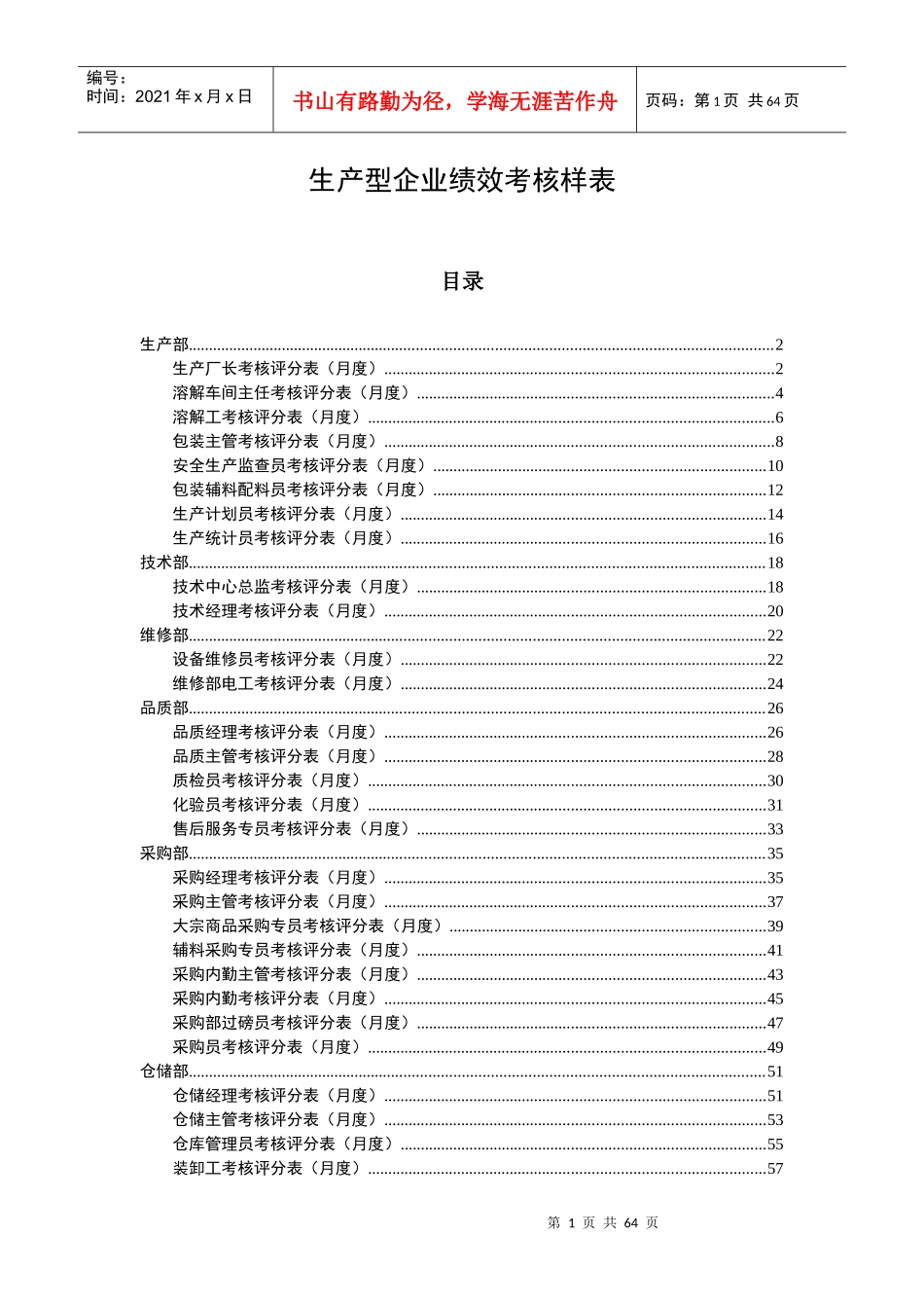 生产型企业绩效考核样表_第1页