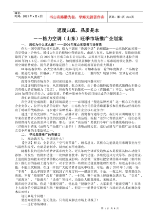 格力空调山东旺季市场推广企划案