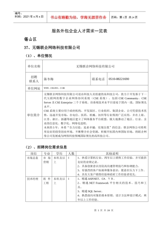 服务外包企业人才需求一览表