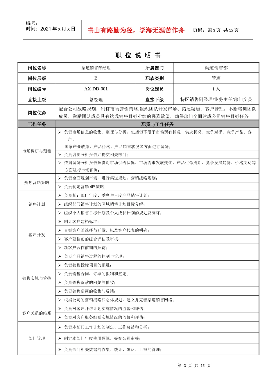 金光纸业职位说明书(渠道销售部)_第3页