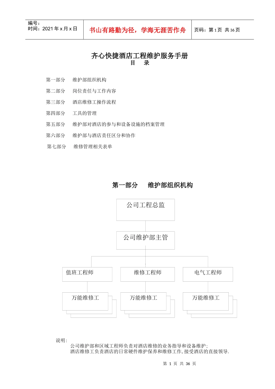 连锁快捷酒店工程维护服务手册（DOC35页）_第1页