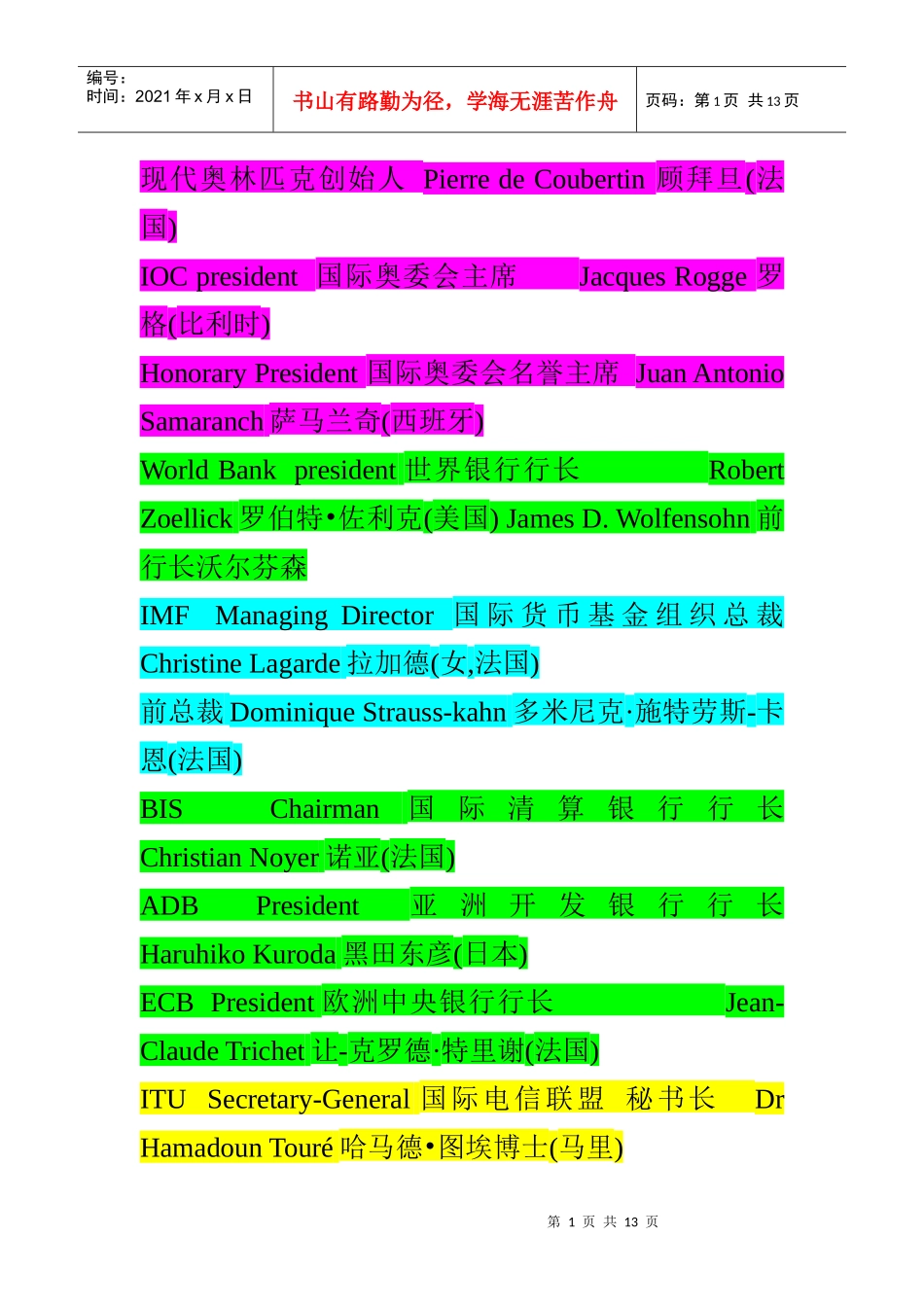 最新新闻中常见政要名字_第1页