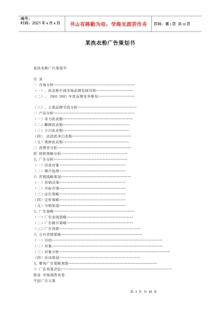 某洗衣粉市场分析与广告策划书