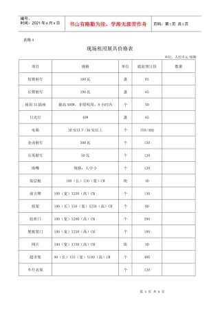 现场租用展具价格表