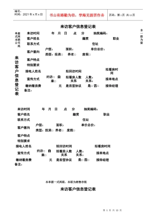 来访客户信息登记表