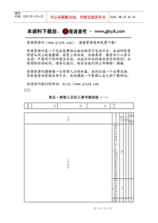 营业·销售人员的人事考绩表格（一）