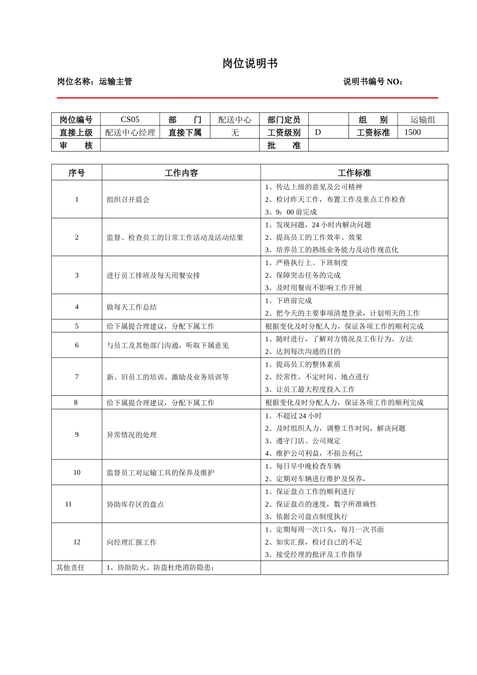 某大型跨国连锁超市运输主管岗位说明书_第1页