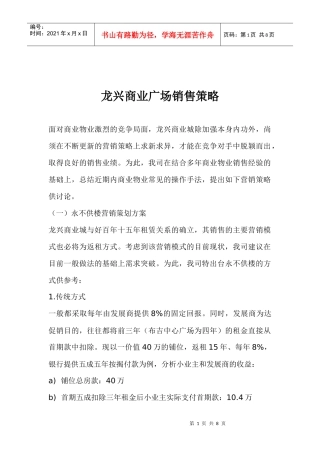 某某商业广场销售策略