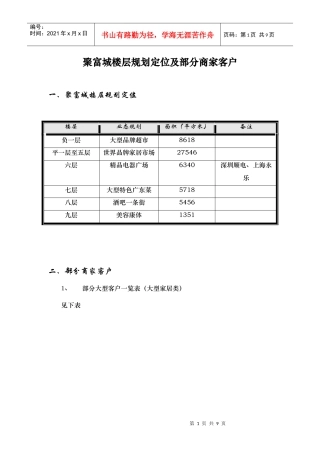 聚富城楼层规划定位及部分商家客户