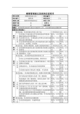 销售管理部文员岗岗位说明书