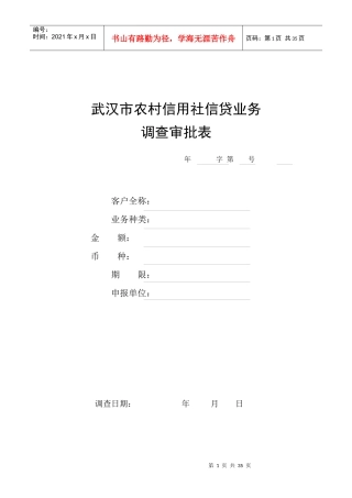 武汉市农村信用社信贷业务调查审批表