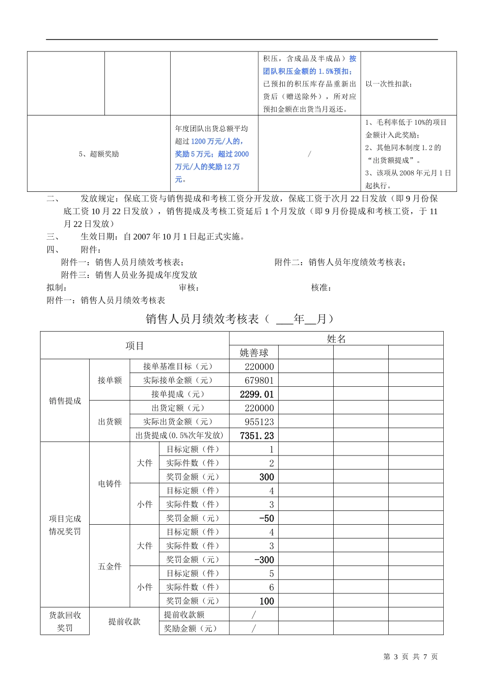 适用于制造企业销售人员的薪酬制度_第3页