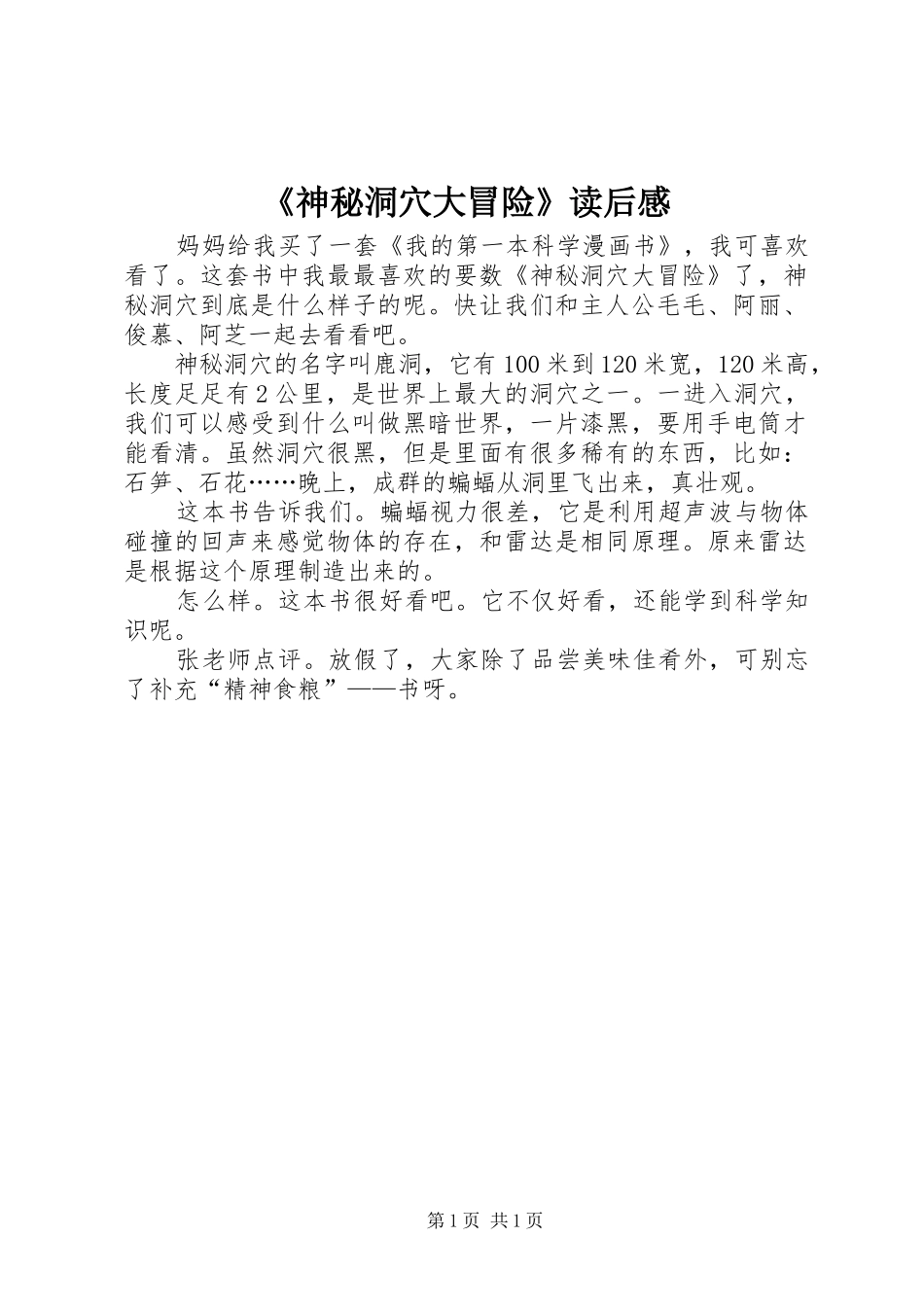 《神秘洞穴大冒险》读后感_第1页