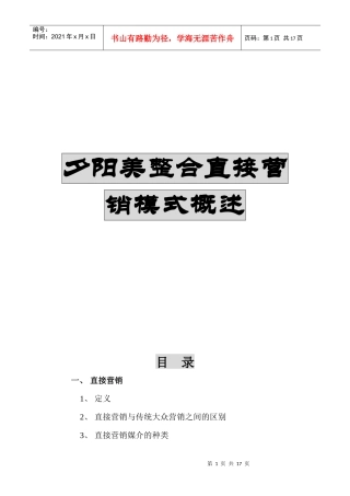 某产品整合直接营销模式分析