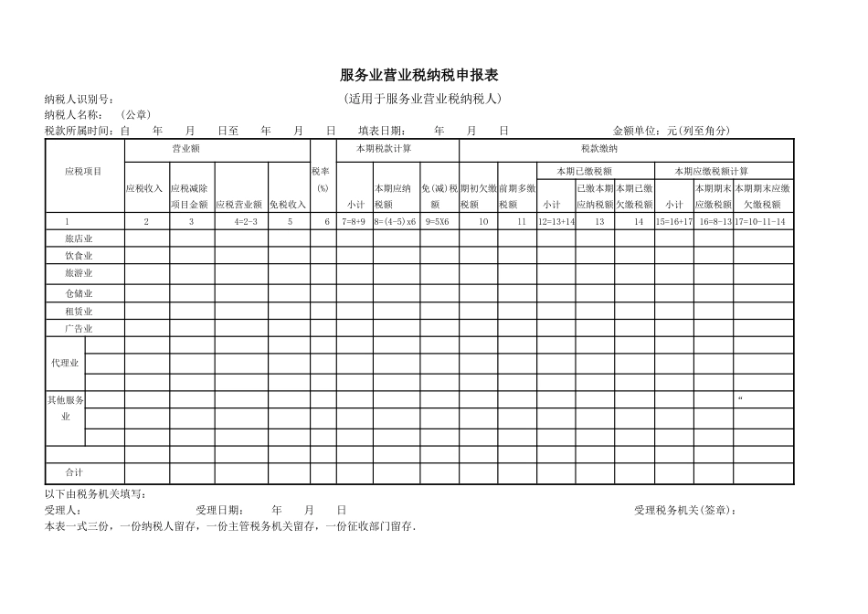 服务业营业税纳税申报表_第1页