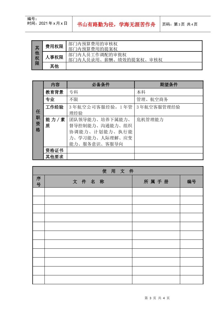 某航空物流公司地面服务经理职位说明书及关键绩效标准_第3页