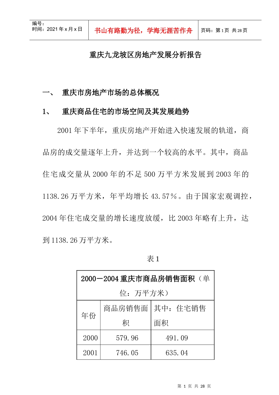 重庆某房地产市场分析报告_第1页