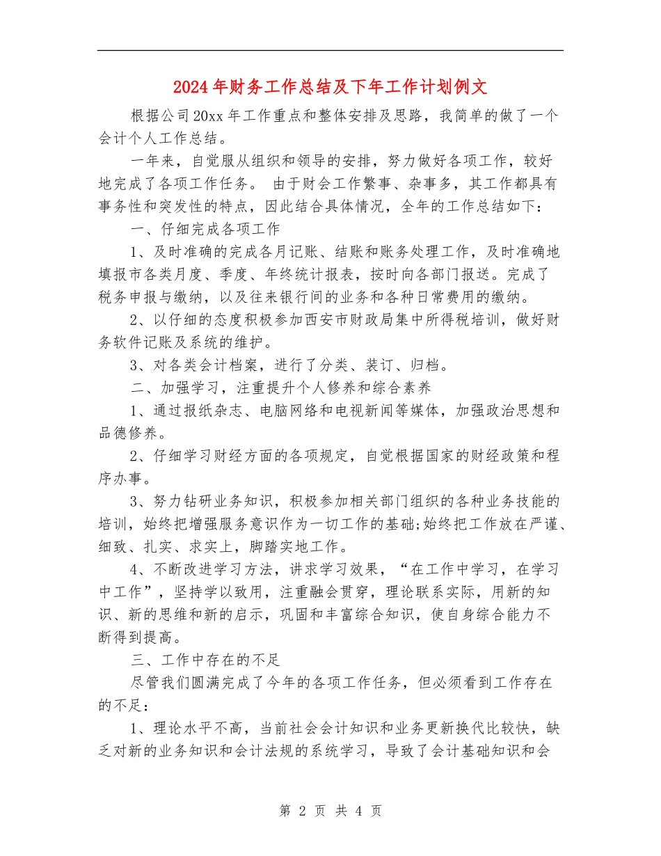2024年财务工作总结及下年工作计划例文_第2页